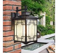 OZBME Garden Wall Light E27 Industrial Outdoor Lamp Waterproof Cast Aluminum and Glass Living Room Patio Retro Bedroom Balcony Decor Lamp, H48.5cm (Schwarz H39cm (Schwarz H48.5cm)