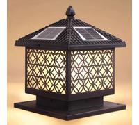 OZBME IP54 Waterproof Post Lights Square Column Lighting Solar Garden Lamp Black Aluminum Headlight Traditional for Fence, Patio, Garden, Patio with Porch (A 30cm)