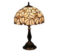 OZBME Lamp 19" Tall Stained Glass Table Cream Leaf Desk Light Vintage Antique Beige Gold Night Stand Bedside Reading Lighting DecoratLiving Room Bedroom Study,Resin Base (Alloy Base A)