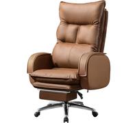 OZBME Luxury PU Boss Chair with Pedaling 360 Degree Swivel Computer Desk Ergonomic Executive Leather Office for Conference Room Study (Brown)