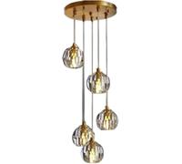 OZBME Modern Living Room Crystal Chandelier Gold Brushed Brass Simple Luxury Style Adjustable Cord Hanging Lamp for Bedroom Kitchen Tre (One Colour 5 Round)