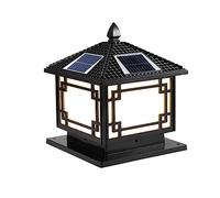 OZBME Outdoor Wall Lights Retro Square Solar Pillar Light Japanese-Style Column Lamp IP54 Waterproof Post for Landscape Patio Entryway Street Lantern Lamp(Color:Bronze,Size:3 (Black 25CM)