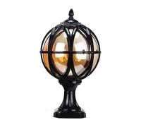 OZBME Outdoor Wall Lights Vintage Round Glass Pillar Lamp Waterproof Aluminum Post Light Retro Globe Column Headlight Traditional for Garden Patio Villa Landscape Street Lantern L (Black 17.5cm)