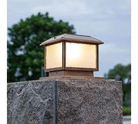 OZBME Pillar lights outdoor LED Aluminum Fixture Classical Square Bronze Porch Decor Waterproof IP65 Garden (23.5 * 25cm)