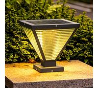 OZBME Pillar lights outdoor LED Solar Post Light - Column Triangle Patio Pole Table Lamps Waterproof Stainless Steel Striped Glass Garden Deck (40cm)