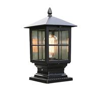 OZBME Pillar lights outdoor Square Aluminum Waterproof Retro with Clear Glass E27 Garden Post,Black (1pcs)