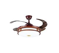 OZBME Retro Ceiling Fan Light 42" Chinese Style Fans with LED Lights Frequency Conversion Invisible Retractable Blade Chandelier Home Bedroom Restaurant