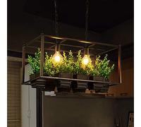 OZBME Retro Industrial Style Restaurant Bar Plant Chandelier American Country Garden Iron Art Craft Flower Pot Square Ceiling Lamp 66x32cm High Taste
