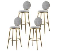 OZBME Set of 4 Ergonomic 25" Pink Bar Stools Modern Armless Kitchen Island Chairs with Round Backrest & Flannel Cushions Metal Base Footrest for Dining Room Decor (Light Gray 4pcs)