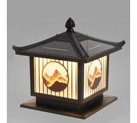 OZBME Solar Stigma Lantern IP65 Waterproof and Rainproof Column Light Hollow Creative Pillar Lights Outdoor Metal Glass Street Lamp for The Entrance of Villa Garden Courtyard(Black-28cm) (Black 28cm)