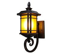 OZBME Wall Lamp,European Retro Outdoor Lamp Waterproof Brown Shell Die-Cast Aluminum Yellow Frosted Glass Sconce Shade Garden Porch Lantern Decorated Patio Terrace Pool Pillar