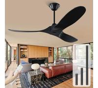 OZBME Wood Ceiling Fans Without Lights, 52 Inch Black With Remote, Outdoor Fan for Patios,Porch,Bedroom, Silent Reversible DC Motor, High Cfm, 6 Speed, 1/4/8 Timer (Black 52")
