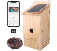 OZBOUN Birdhouse Camera, 1080P HD Camera Wireless - 2.4G WiFi & App Notify Solar Powered Smart Birdhouse with Nest Auto Capture Photo & Video, Waterproof Wooden Birdhouse for Wild Birds