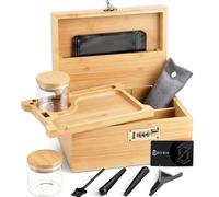 OZCHIN Large Bamboo Box with Combination Lock Decorative box for Home Great Gift Choice Storage Lockbox with Storage Jar, Tray, Resealable Bags and More