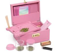OZCHIN Large Bamboo Box with Combination Lock Decorative box for Home Great Gift Choice Storage Lockbox with Storage Jar, Christmas Gifts for Men Women (Pink, M)