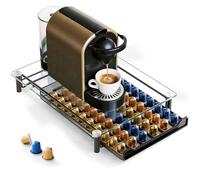 OZD Coffee Pod Holder, 60 Capsule Storage Drawer with Tempered Glass Top, Space Saving Coffee Machine Stand Organiser, Black