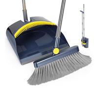 OZD Dustpan and Brush Sets Long Handle, 180° Rotating Broom and Dustpan Set, Extension Pole Sweeping Brush, Four-Layer Broom Bristle, Household Dust Pan with Comb Teeth for Kitchen, Office, Lobby