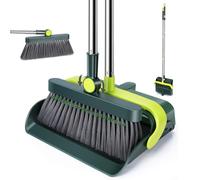 OZD Dustpan and Brush Sets Long Handle, 180° Rotating Broom and Dustpan Set with Comb Teeth, View Window & Adjustable Stainless Steel Handle for Home Kitchen Office Lobby Indoor Outdoor Cleaning