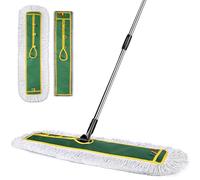 OZD Floor Mop, 105cm Large Industrial Mop with 360° Swivel Head, 2 Reusable Pads Microfibre & Cotton, Stainless Steel Handle, Commercial Mops for Hard Floors, Laminate, Green