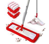 OZD Floor Mop with 4 Reusable Chenille & Microfibre Pads, Wet Dry Mops for Cleaning Floors, 360° Swivel Flat Mop for Hardwood, Laminate, Tile, Adjustable Sturdy Metal Handle, 1 Cleaning Scraper