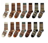 OZDESIGN 7 Pairs of Women's Vintage Style Ethnic Patterned Mid-Length Socks, Soft Winter Socks with Colorful Stripes and Geometric Prints, Multi-Purpose for Casual and Formal Use