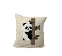 OZDESIGN Punch Embroidered Cushion Covers - 43x43 cm, 100% Cotton Fabric, Boho Decorative Pillow Cases, Natural Rustic Style, Gift Idea, Set of 2 (2, Panda, 43 * 43)