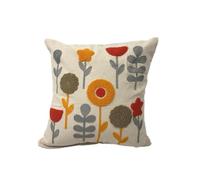 OZDESIGN Punch Embroidered Cushion Covers - 43x43 cm, 100% Cotton Fabric, Boho Decorative Pillow Cases, Natural Rustic Style, Gift Idea, Set of 2 (2, Flowers, 43 * 43)
