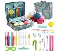 OZEA 58pcs Crochet Kit for Beginners Adults & Teens, Complete All-in-One Starter Set Including 9 Ergonomic TPR Soft Grip Hooks, Yarn Skeins, and Portable Storage Bag with Comfortable Handle,Dark Green