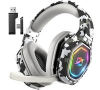 Ozeino 2.4GHz Wireless Gaming Headset with Microphone Noise Cancelling for PS5/PC/PS4/Mac, Bluetooth Headset with RGB Light, Gaming Headphones 40H+ Battery Life