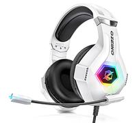 Gaming Headset for PS5 PS4 PC, Over-Ear Headphones with Surround Sound & RGB Light for Xbox Switch Mac Laptop white