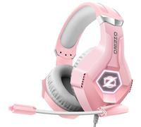 Ozeino Gaming Headset with Microphone 3D Surround Sound Headset with Noise Cancelling RGB Lights Pink