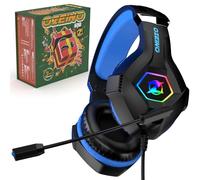 Ozeino Gaming Headset with RGB Lighting, Black and Blue, Stereo Sound, Ergonomic Design, Noise-Canceling Microphone for PC Gaming