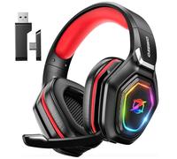 Ozeino Wireless Gaming Headset for PC, Ps5, Ps4-2.4GHz Lossless Audio USB & Type-C Ultra Stable Gaming Headphones with 40Hr Battery Gamer Headset for Switch, Laptop, Mobile, Mac（Red）