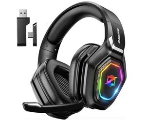 Ozeino Wireless Gaming Headset with Microphone, 2.4G & Type-C Transmitter, 30 Hours Battery Life, RGB Lighting Gaming Headphones for PS5, PS4, PC, Phone