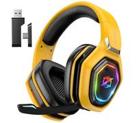 Ozeino Wireless Gaming Headset with Microphone, 2.4G & Type C Transmitter - 40h Battery Life - RGB Lighting Gaming Headphones for PS5, PS4, PC, Switch, Phone (Yellow)