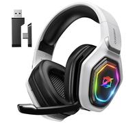 Ozeino Wireless Gaming Headset with Microphone, 2.4G & Type C Transmitter - 40h Battery Life - RGB Lighting Gaming Headphones for Ps5, Ps4, PC, Phone, Black & White