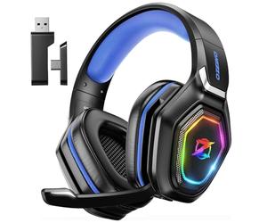 Ozeino Wireless Gaming Headset with Microphone, 2.4G & Type C Transmitter - 40h Battery Life - RGB Lighting Gaming Headphones for PS5, PS4, PC, Phone (Blue)