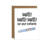 Ozempic Shots Birthday Card - Hilarious Pop Culture Greetings Card for Friends, Family & Party People - Edgy, Irreverent Adult Humor - Unique Blank A6 Birthday Card with Syringe Illustration