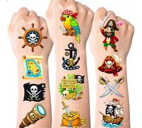Ozepao 100 Pcs Pirate Temporary Tattoos for Kids,（2'' x 2''）Individually Wrapped Tattoos, Pirate Ship Nautical Themed Birthday Decorations, Party Favors Supplies