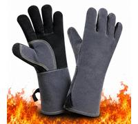 OZERO 14 Inch Welding Gloves: 500°C/932°F Short-Contact Heat-Resistant Cow Split Leather Gauntlets for Log Burner, BBQ, Fireplace and MIG/Stick Welding