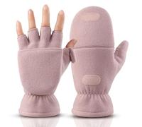 OZERO Fingerless Gloves for Men Women, Thermal Fleece Convertible Mittens, Flip Top Winter Gloves with Thumb Cover for Phone Use Driving Dog Walking Photography Fishing