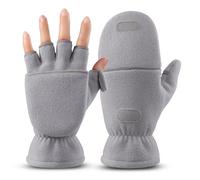 OZERO Fingerless Gloves for Men Women, Thermal Fleece Convertible Mittens, Flip Top Winter Gloves with Thumb Cover for Phone Use Driving Dog Walking Photography Fishing