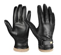 OZERO Mens Leather Gloves Winter Touchscreen Driving Gloves,Genuine Sheepskin,70% Wool Blend Lining,Lightweight 90-109g,For Commuting,Driving and Dress,Black