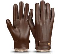 OZERO Mens Winter Gloves: Nappa Leather Warm Cashmere Lined Touchscreen Texting Driving Motorcycle Gloves - Thermal Gifts for Dad or Husband (Brown, S)