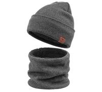OZERO Thermal Beanie Hat and Scarf Set - Fleece Lined Knit Skull Cap and Neck Warmer Snood for Men Women, 2 Piece for Skiing Cycling Commuting, One Size 52-60cm,Grey