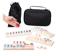OZFRHO Rummy Cube Game Set, 106 Rummy Tiles with 4 Wooden Racks/Trays, Portable Carrying Case, Classic Family Board Game for Travel and Fun Gatherings