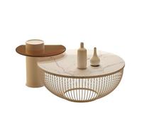 OZGSWJ Modern Cream-Coloured Coffee Table With Extendable Design Living Room Table Glossy Stone Slab Centre Table Solid Wood Creative Design Decorative Table