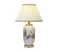 OZGSWJ New Chinese Zen Living Room Hotel Model House Desk Light High-end Bedroom Study Room Cabin Window Desk Lamp Light Luxury Fabric Ceramic Table Lamp Villa Club Mall Decoration Lighting Fixture