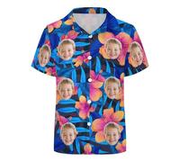 Ozinna Custom 2-16 Years Kids Hawaiian Shirt with Face,Personalized Photo Button Down Shirt for Boys Girls, Aloha Short Sleeve