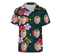 Ozinna Custom 2-16 Years Kids Hawaiian Shirt with Face,Personalized Photo Button Down Shirt for Boys Girls, Aloha Short Sleeve